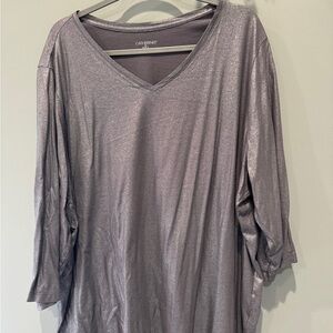 Catherines Metallic Gray V-Neck Blouse